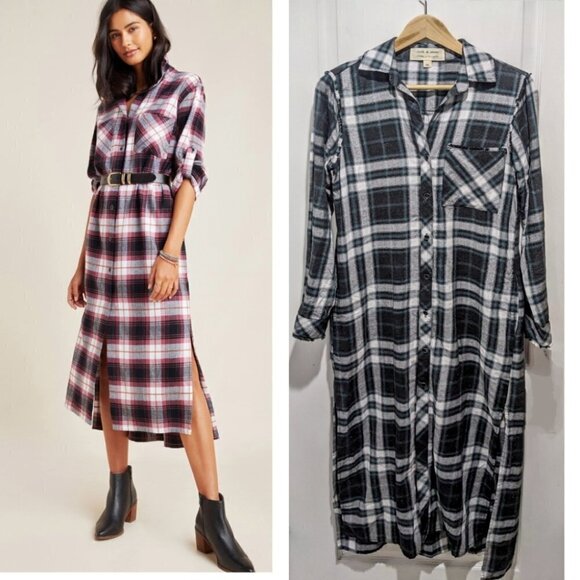 Cloth & Stone | Maxi Shirt Dress in Green Plaid - Picture 1 of 11